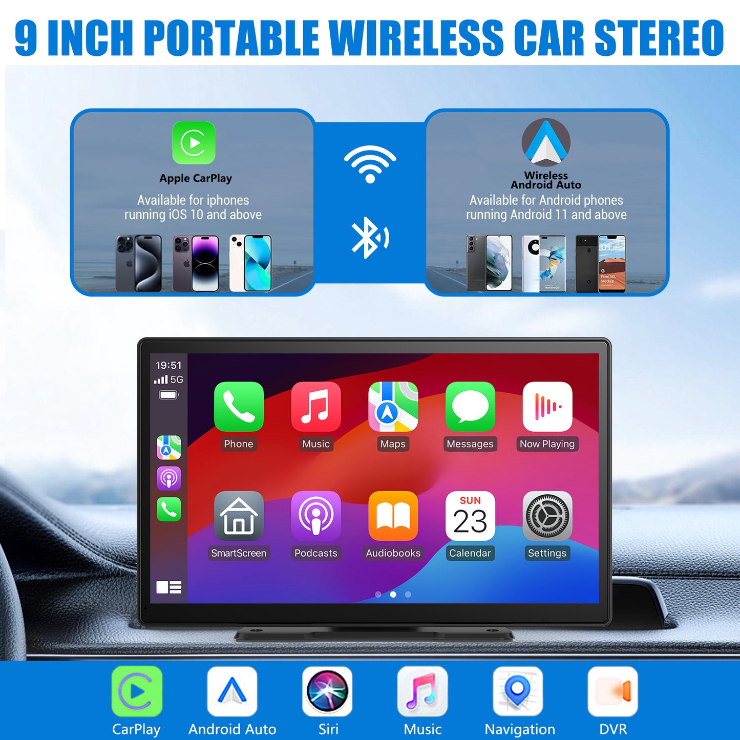 Wireless Apple CarPlay & Android Auto Portable Carplay Radio